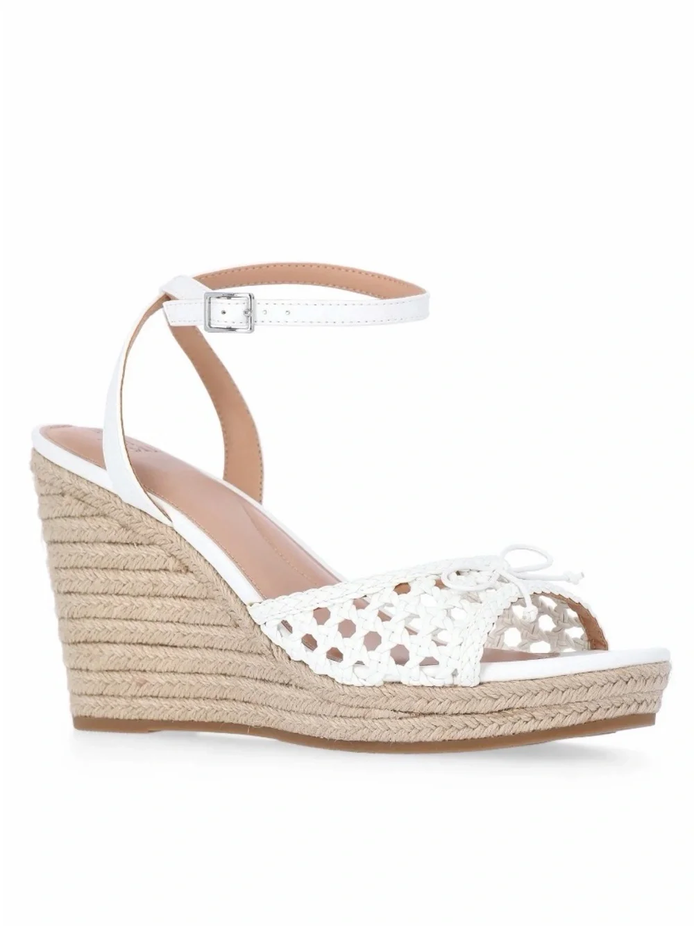 Time and Tru Women’s Bow Espadrille Wedge Sandals Size 10 White Ankle Strap NWT